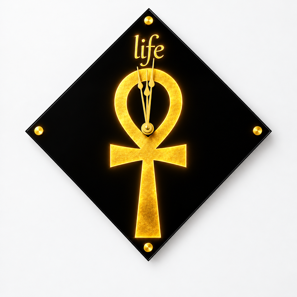 Ankh of Life Clock - Vivid Gold